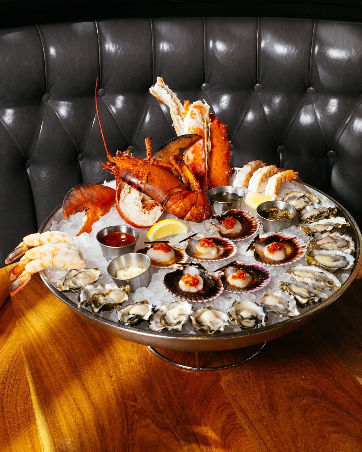 Lobster, shrimp and oysters on a Buck & Rider seafood platter