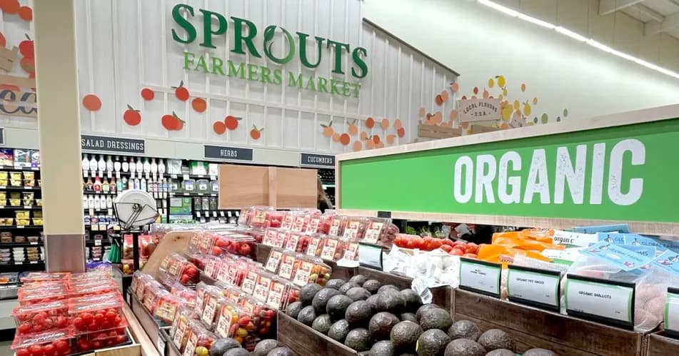 Produce displays inside a Sprouts market